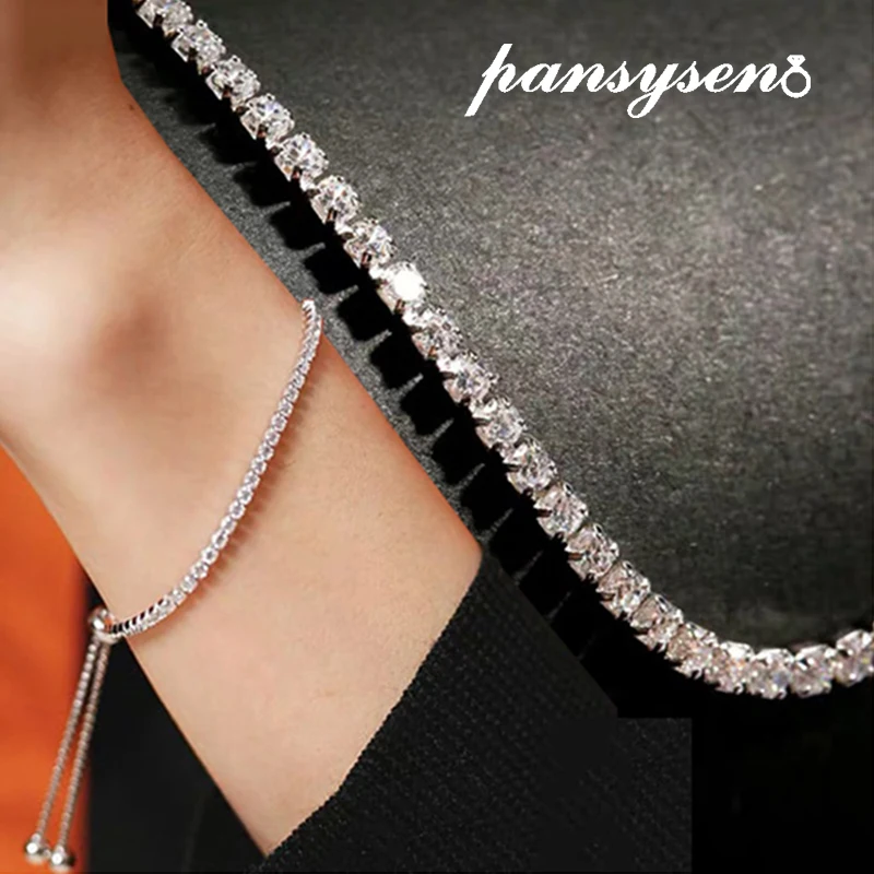 

PANSYSEN Luxury 2.5MM Lab Moissanite Diamond Bracelet 100% 925 Sterling Silver Adjustable Wedding Jewelry Bracelets for women