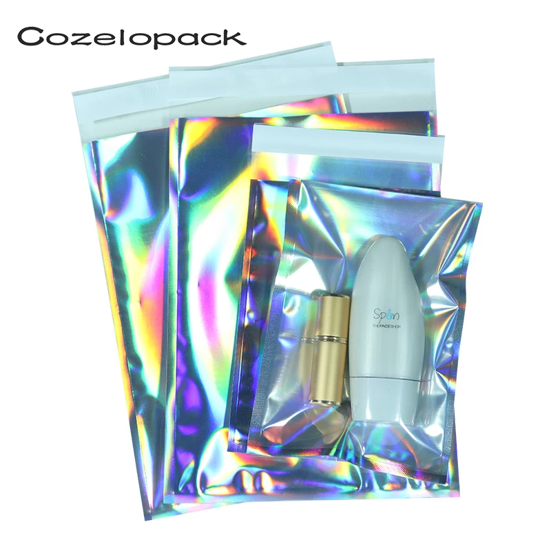 100pcs Laser Self Sealing Plastic Envelopes Mailing Storage Bags Holographic Gift Jewelry Cosmetic Postal Courier Packaging Bags