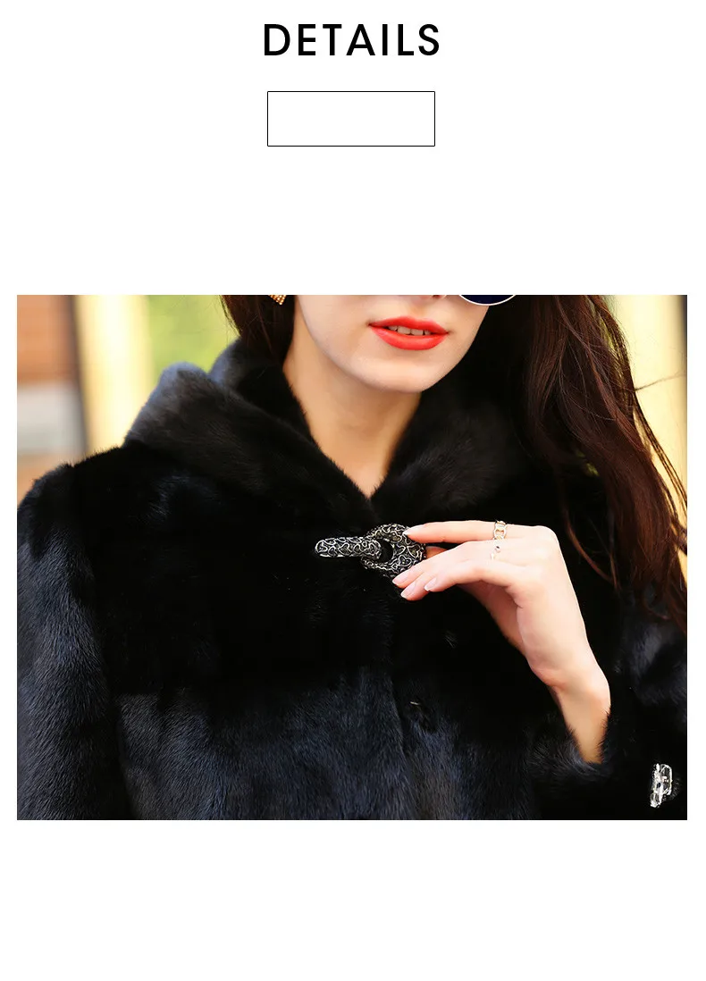 Новинка 2019, зимняя меховая норковая куртка, Женская длинная Модная приталенная Шуба с капюшоном