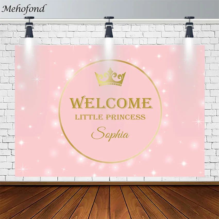 Baby Shower Backdrop Welcome Little Princess Gold Round Pink Shiny Girl Photography Background Photo Studio Photophone Photozone |