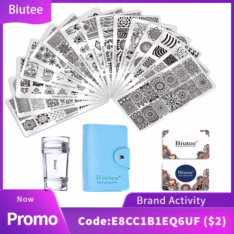Online Biutee 15Pcs Verschiedenen Desgins Nagel Platten Nail art Stempel Stanzen Platten + 1Pc Stempel DIY Nagel Maniküre Werkzeug set