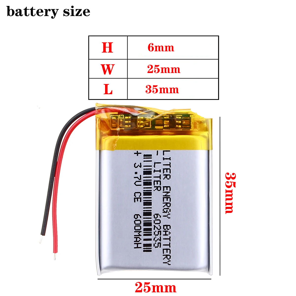 Polymer lithium battery 602535 3.7V 600MAH with CE FCC ROHS MSDS quality certification