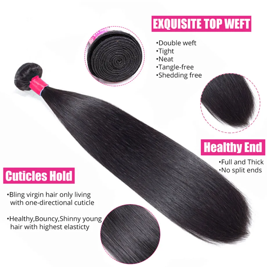 Straight Human Hair Bundles Remy Hair Straight Bundles Weaves Doule Drawn Natural Color 100% Human