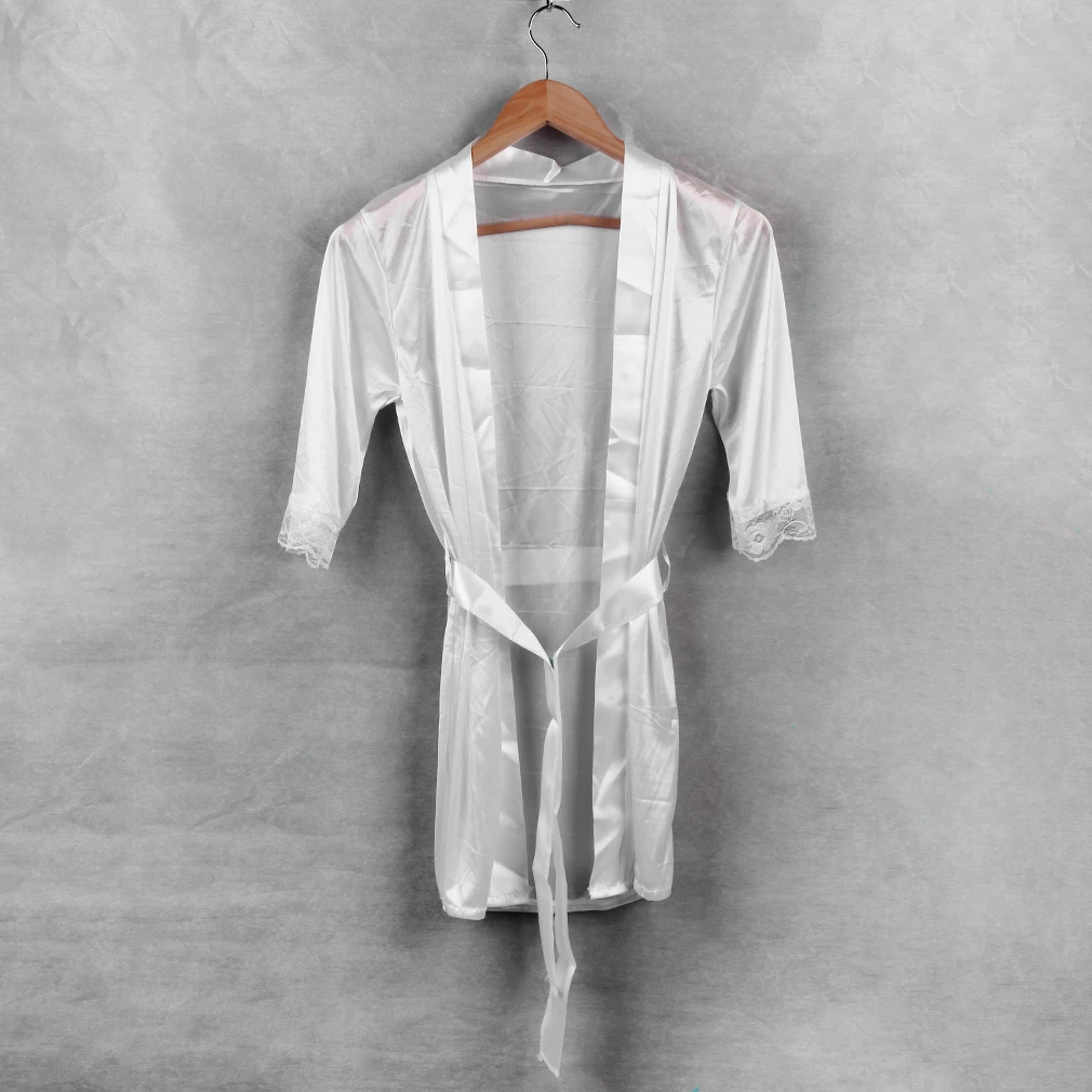 Комплект из 2 предметов, женское сексуальное белье Babydoll, Халат+ стринги, атласная кружевная Пижама, ночная рубашка, пижама, нижнее белье - Цвет: Белый