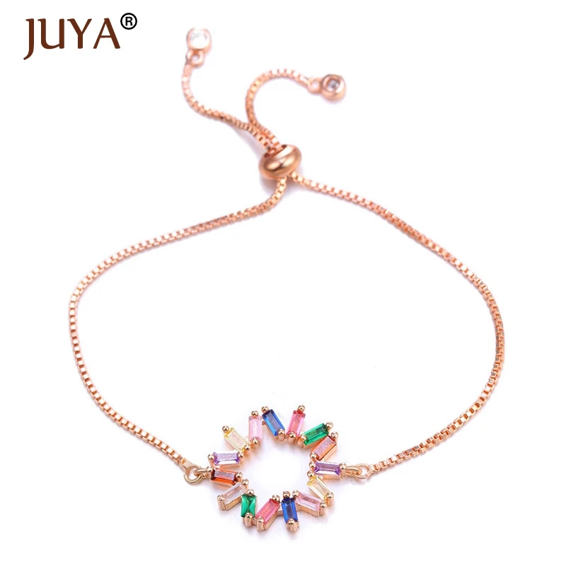 rose gold JUYA новейший дизайн микро паве животное Радужный цветной Кристалл Браслеты регулируемые ювелирные украшения с цепочкой для женщин Bileklik - Окраска металла: rose gold