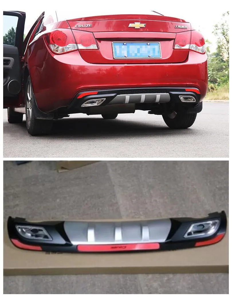 

ABS Car Rear Trunk Lip Bumper Diffuser with Exhaust Tips Protector Fits For Chevrolet cruze 2009 2010 2011 2012 2013 2014