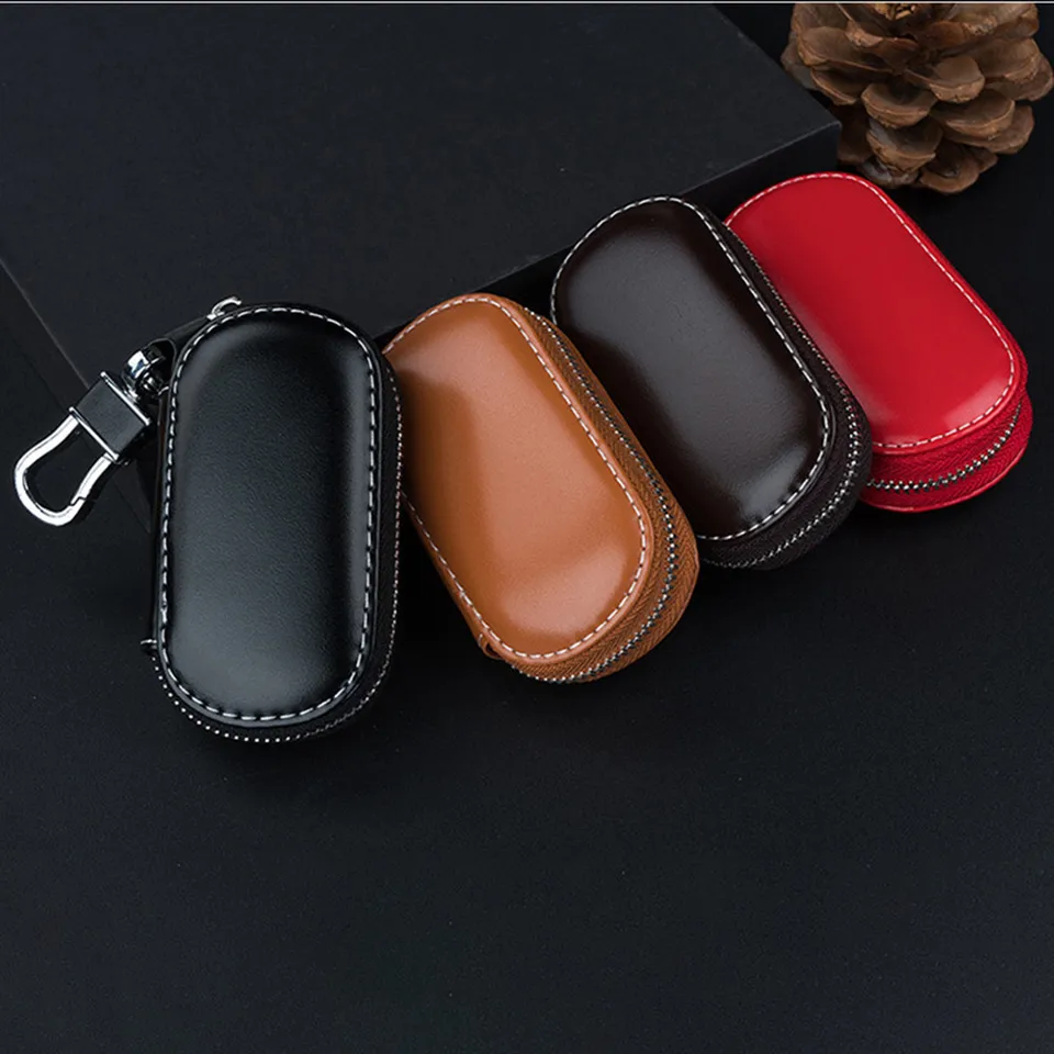 SKPAT - Vegan Lederen Heren Key Organizer Portemonnee met Ritssluiting - RFID Car Key Organizer - Hoge Kwaliteit Sleutelhangers - Faraday Autosleutel Verpakt in een Gift Box Exclusief Brand Des, Zwart