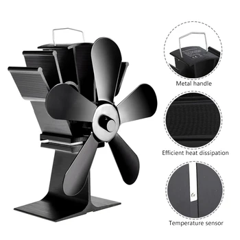 

Heat Self-Powered Fireplace Wood Burner Stove Top Fan Quiet 5 Blades Large Room