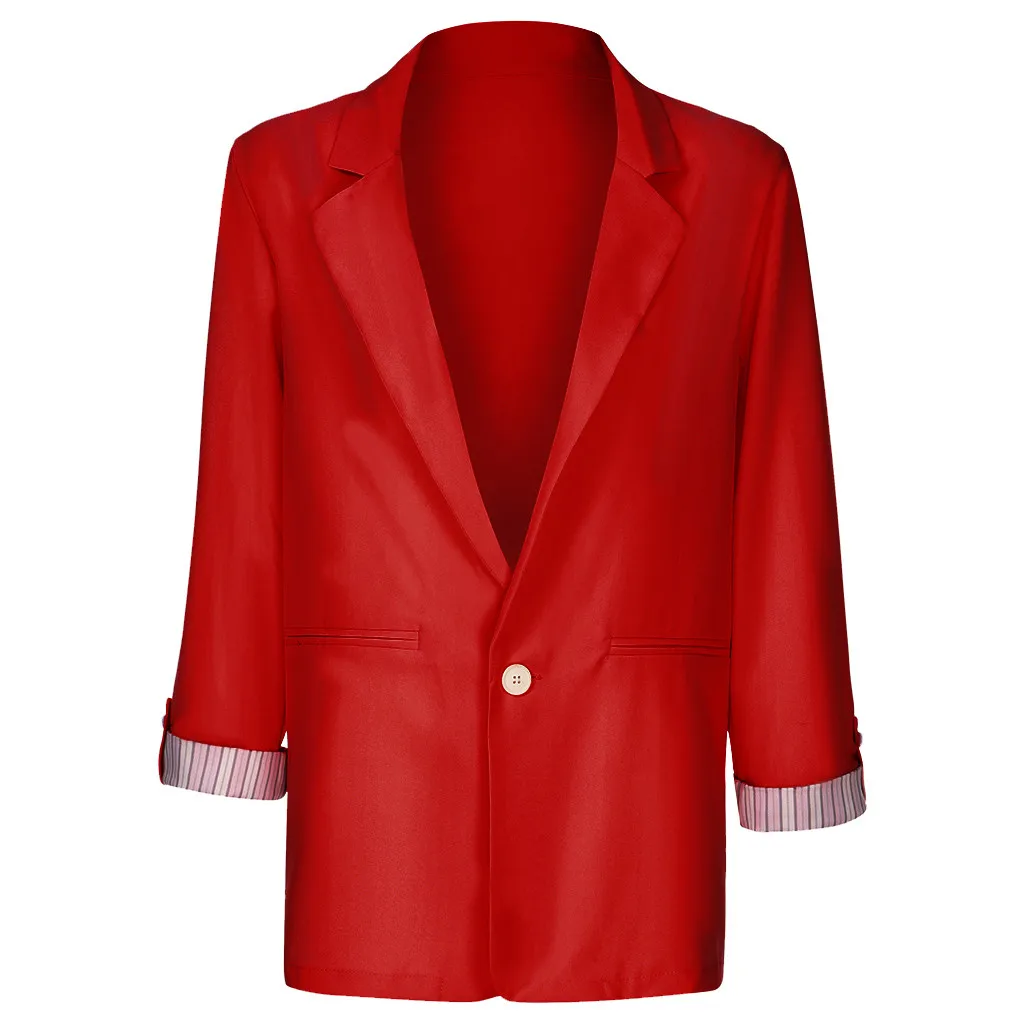 Женский блейзер, пиджак, элегантный, черный, белый цвет, пиджак, Офисная Женская одежда, однотонная верхняя одежда, Женский Повседневный, на одной пуговице, шикарные топы, 19Sep - Цвет: Red