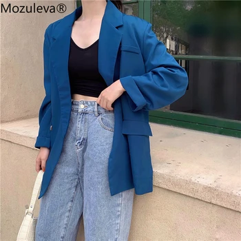 

Mozuleva 2019 Jacket OL Style Blaser Stylish Loose Double-breasted Women Blazer Jacket Notched Collar Female Suit feminino