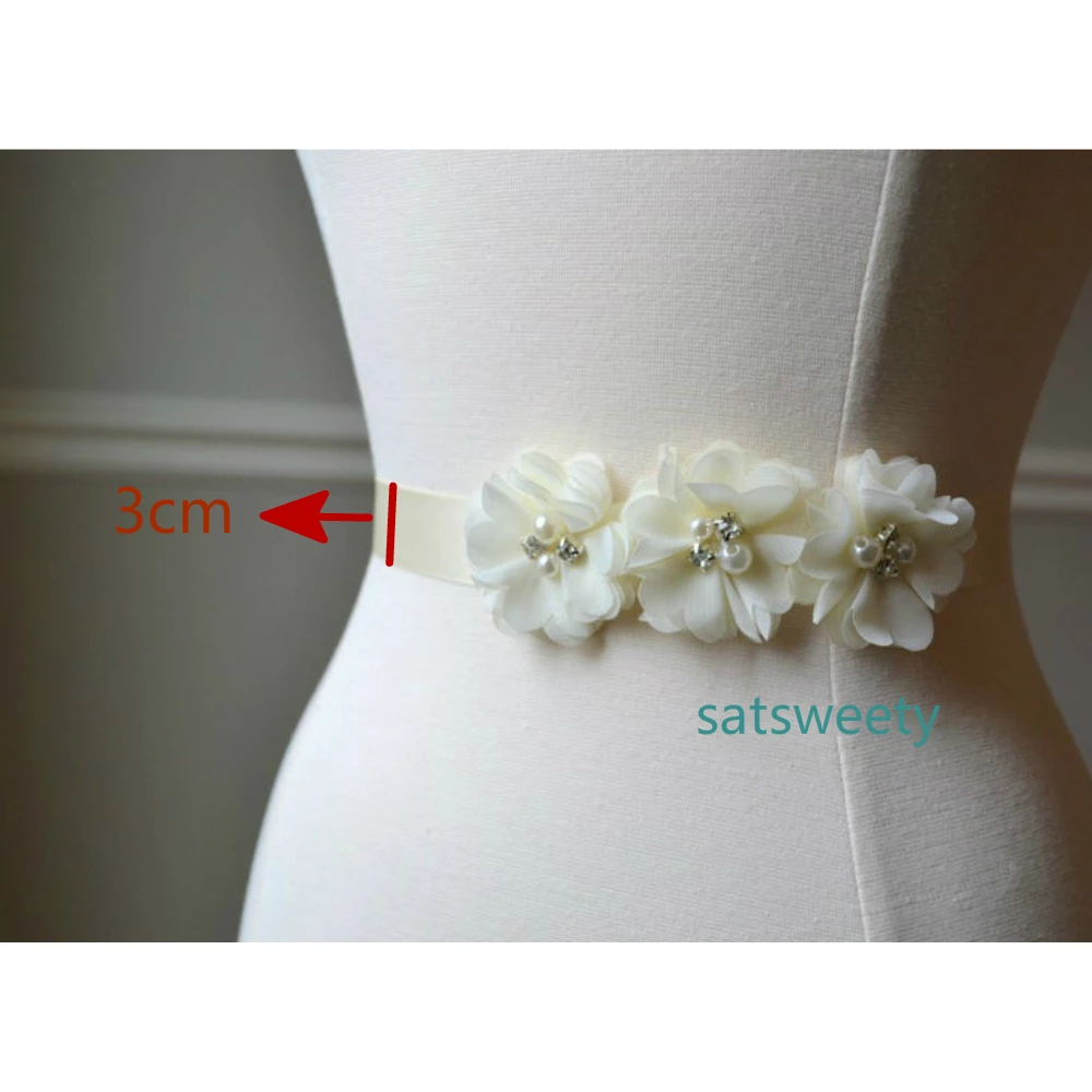 Flower Wedding Satin Belt Rhinestone Bridal Belt Sashes Wedding Accessories Pearls Evening Dress Belt Sashes