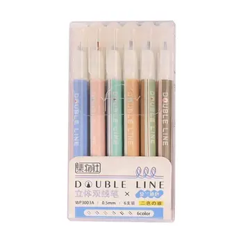

2020 New 6pcs/set Morandi Color Double Line Fluorescent Marker Outline Pen Highlighter