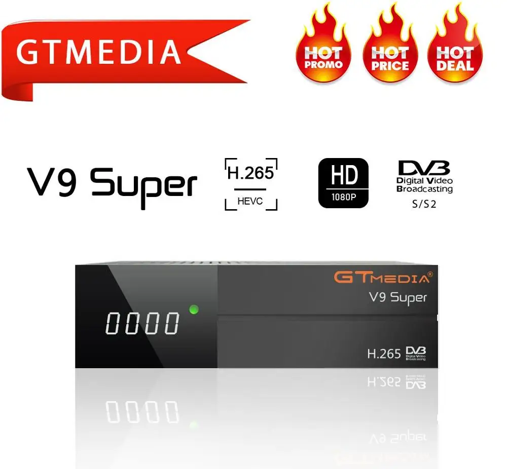 

GT Media V9 Super DVB-S2 Satellite Receiver FREESAT V8 Super New Version H.265 WIFI+1Year Europe Spain PT DE PO CCcam TV decoder