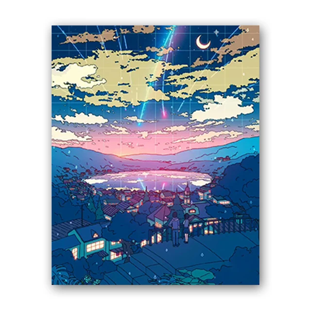 Canvas Wall Art Cartoon View Street Prints Poster Home Decoration Night Tree Manga Cute Painting For Bedroom Modular Pictures J-Night-Tree-7