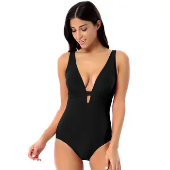 

2020 New Border Bugler Swimsuit American Swimsuit Sexy Fashion Swimsuit Solid Colour Open Back Women's One Piece Swimsuit