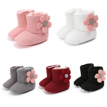 

New Autumn Winter Plus Velvet Cute Newborn Baby Boots Sweet Flowers Warm Soft Bottom Toddler Girls Boys First Walkers Shoes