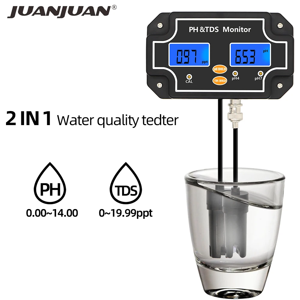 2 in 1 PH TDS Tester PH/TDS-2683 Water Quality Tester TDS Meter Waterproof Double Display Tester for Aquarium Pool Spa 40%OFF