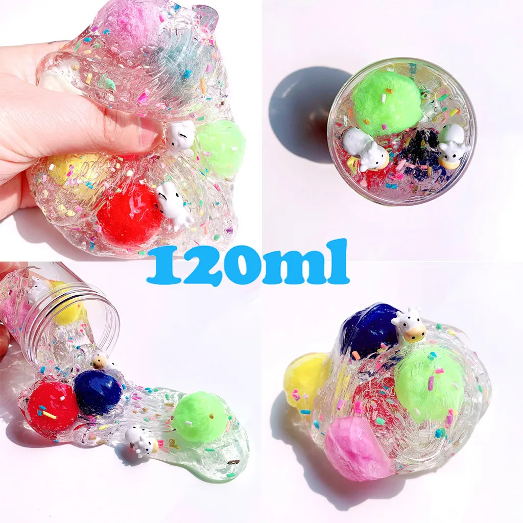 Beautiful Clear Bubblegum Dairy Cow Slime Relief Children Kid Funny Toys Gift Fluffy Slime Crystal Dough #B