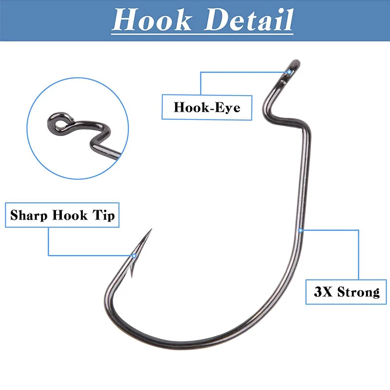 110Pcs/box High Carbon Steel Worm jigs Fishing Hook Kit Size 1#-5/0 Texas  rig Jig Barbed hooks for Bass Trout lure fishing