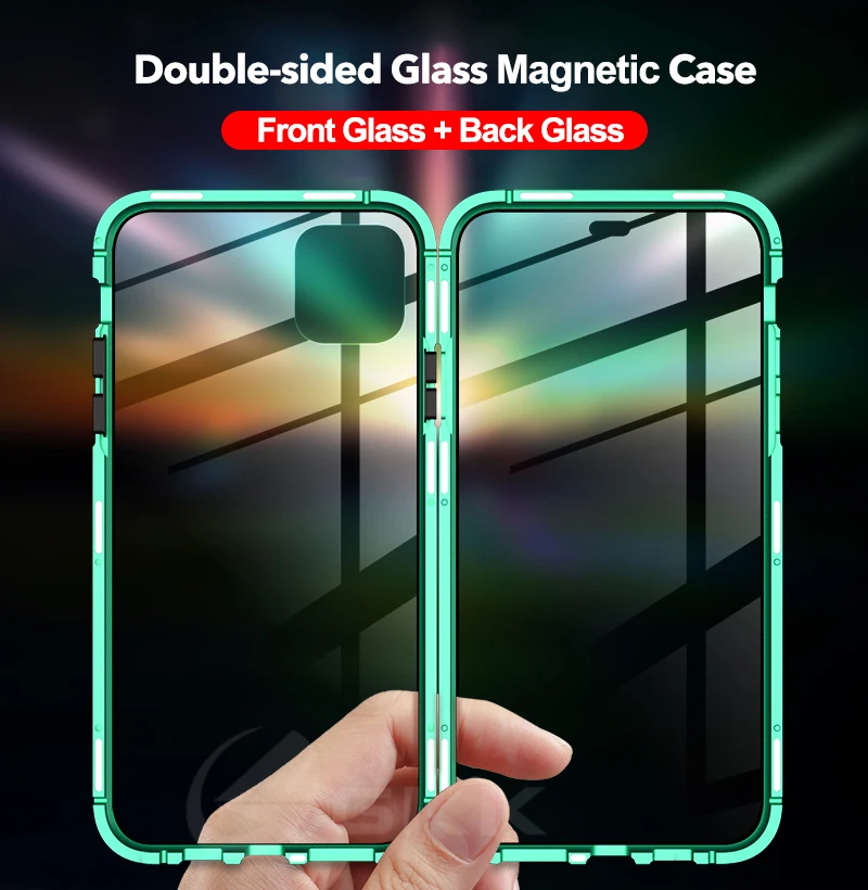 GKK Магнитный адсорбционный металлический чехол для IPhone 11 Pro Max Полная защита 9H
