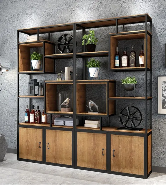 Iron Antique industrial wind Shelf Office porch partition bookshelf cabinet storage cabinet loft display frame screen