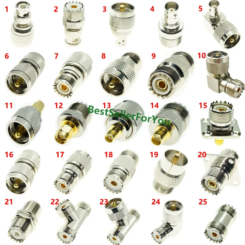 

50Pcs UHF SO-239 PL-259 TO BNC N SMA UHF SO239 PL259 male female RF Connector Adapter Test Converter