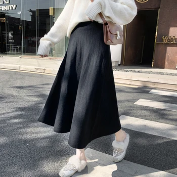 

Autumn Winter Women Knitted Skirts 2020 Korean Fashion Umbrella Midi Long Skirts Elegant High Waist Sweater Skirts Jupe Femme