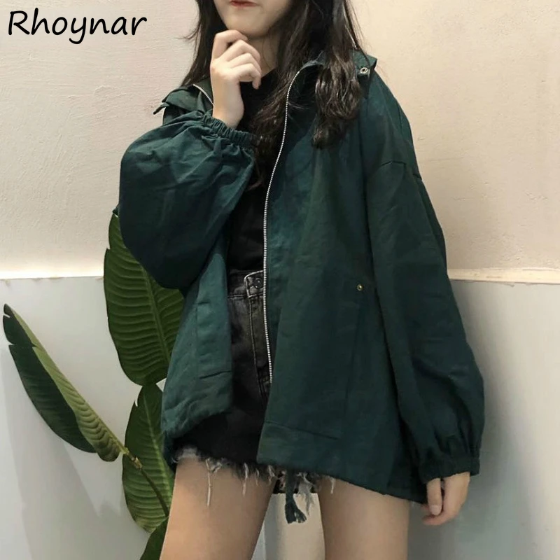 

Basic Jackets Women Sun-proof Simple Harajuku All-match Ins Neutral Unisex Solid Autumn Zippers Korean Style Chic Leisure Loose