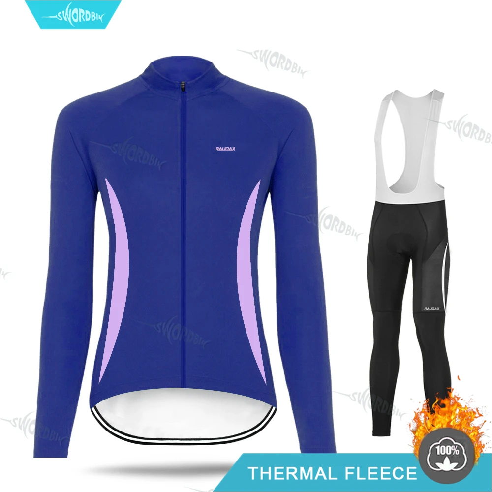 Bib Cycling Set Женский комплект из Джерси для велоспорта, женская одежда с длинным рукавом, зимняя одежда для велоспорта, Женский термофлисовый комплект для униформы MTB, Ropa Ciclismo - Цвет: Bib Cycling Set
