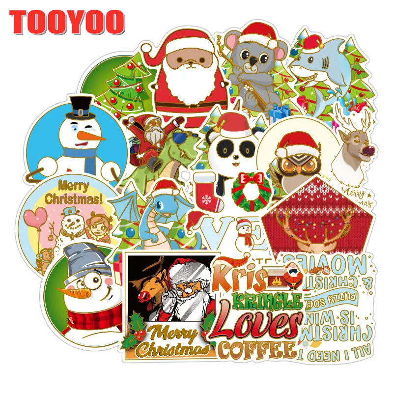 50Pcs/lot Cartoon Hot Stamping Christmas Snowman Stickers For DIY Skateboard Snowboard Laptop Luggage Bicycle Motorcycle Sticker