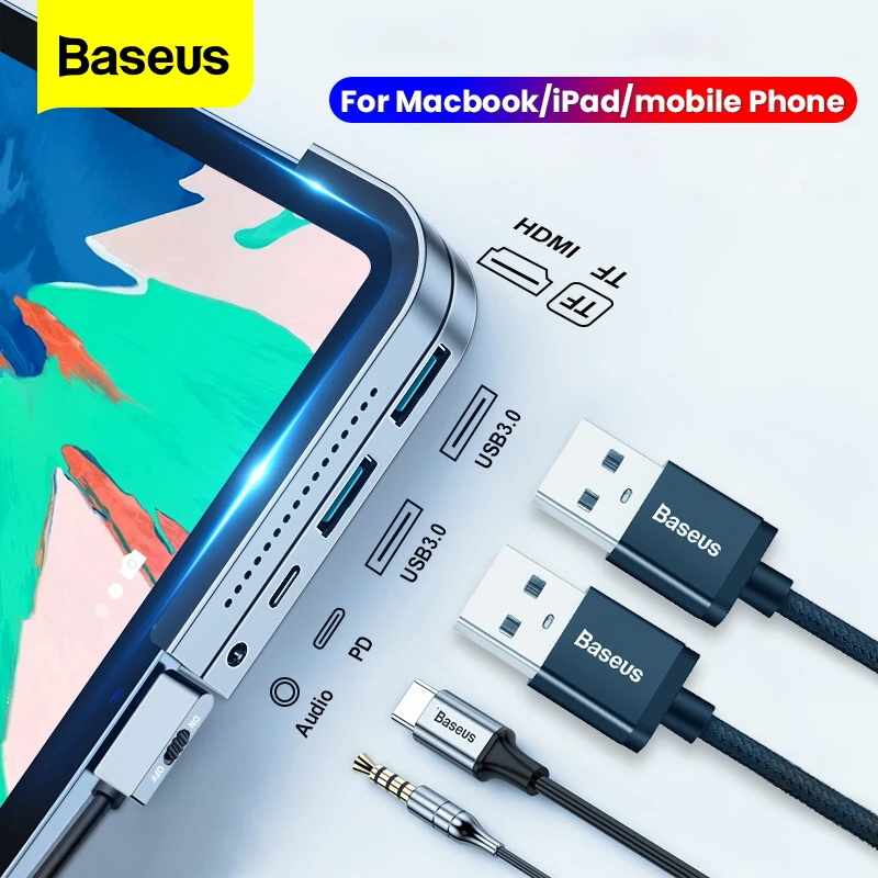 

Baseus USB C HUB For MacBook Pro Docking Station Type C HUB to HDMI USB 3.0 PD Port 3.5mm Jack USB-C HUB Adapter For iPad Pro