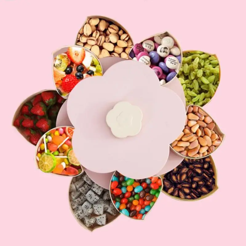 Пластиковый держатель для пищевых конфет в форме цветка коробка для хранения Органайзер отделение вращающийся чехол для закусок контейнер для пищевых продуктов