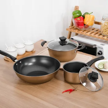 

Cooking Pots Set 3PCS Non Stick Cookware Set Wok Pan Soup Pot Milk Pot for Home Kitchen Restaurant Dishwasher Non-Stick Pot
