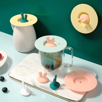 

1Pcs 3Colors Sealed Cover Silicone Cup Lid Bunny Ear Shape Reusable Heat Resistant Leak-proof