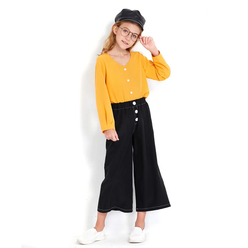 

Girls Clothes 10 12 year Girls 2019 Autumn Suits Top + Wide Pants Long Sleeve 2PCS Set Fashion Casual Teenager Girls Clothes