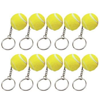 

10Pcs Simulation Tennis Shape Keychain Metal Pendant Decor Cute Gifts for Bag Car Key(Yellow)