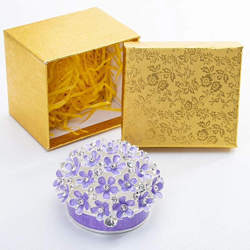 H & D винтажная шарнирная металлическая коробка для бижутерии эмалированный цветок фигурка коллекционный подарок свадебное Ювелирное