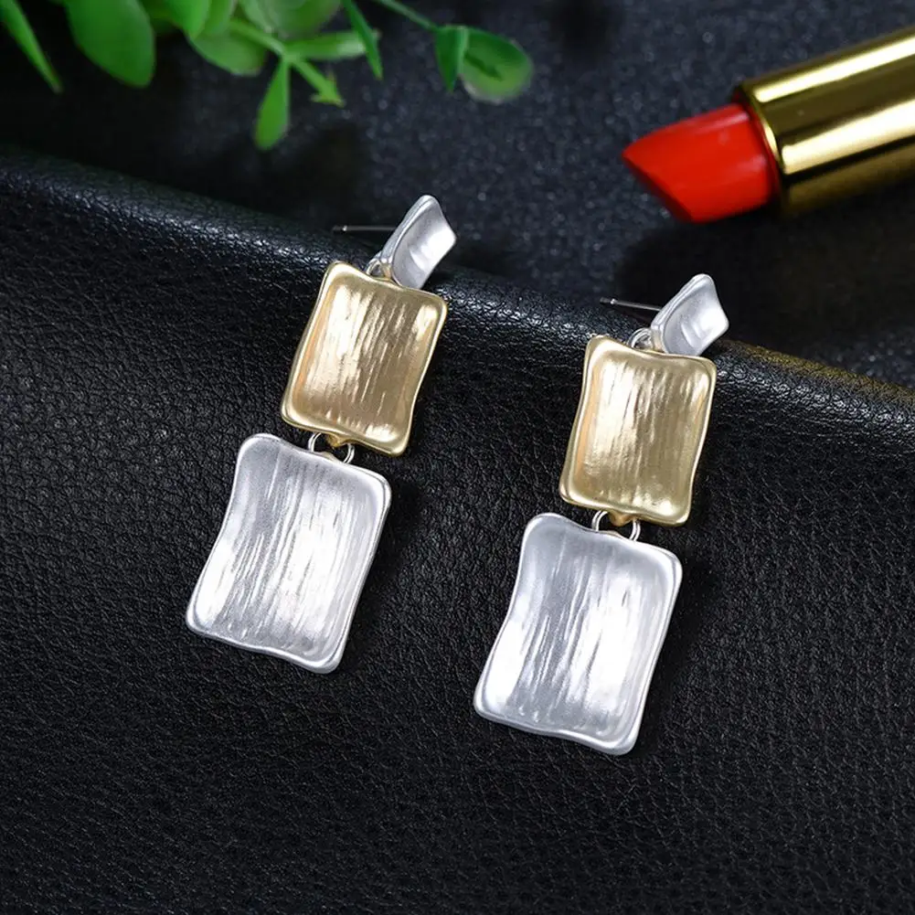 

Fashion Women Sexy Temperament Three Rectangular Dual Color Evening Party Daily Matte Dangle Ladies Earrings Jewelry Decor