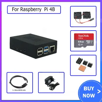 

Raspberry Pi 4 Model B ABS Case kit with Dual Fans+64GB card + Heatsink+ HDMI+5V 3A power for Raspberry pi 4B