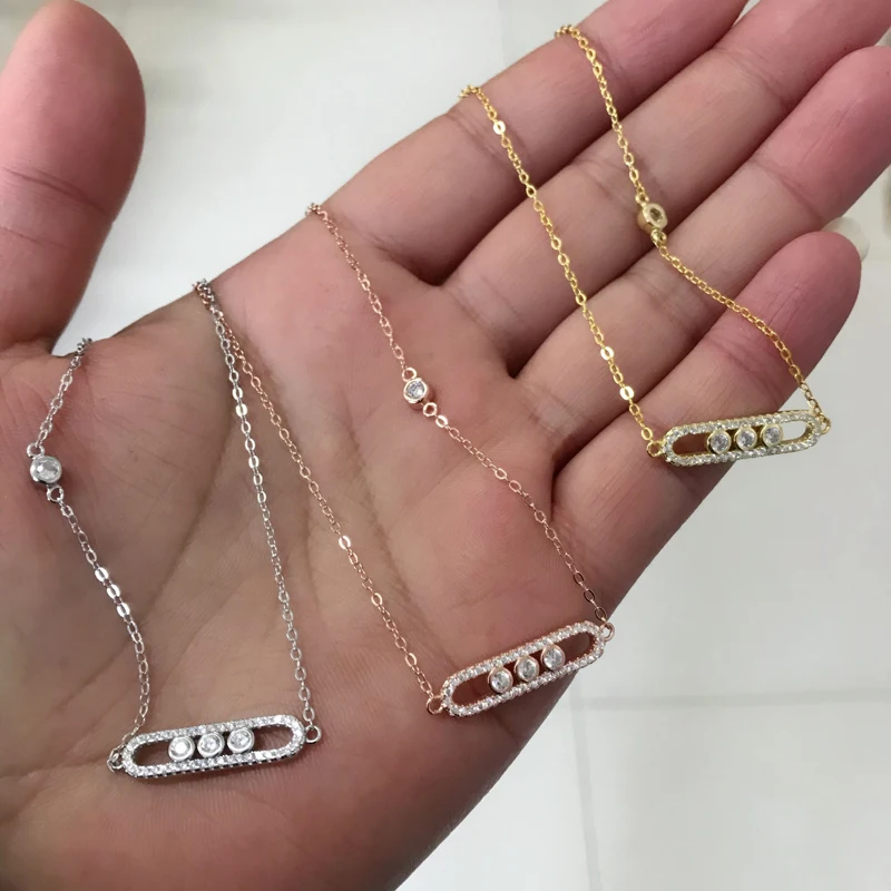 

New Fashion Real 925 Sterling Silver fixed Three Stone pendant Necklace For Women pave shiny CZ Charm Jewelry for wedding gift