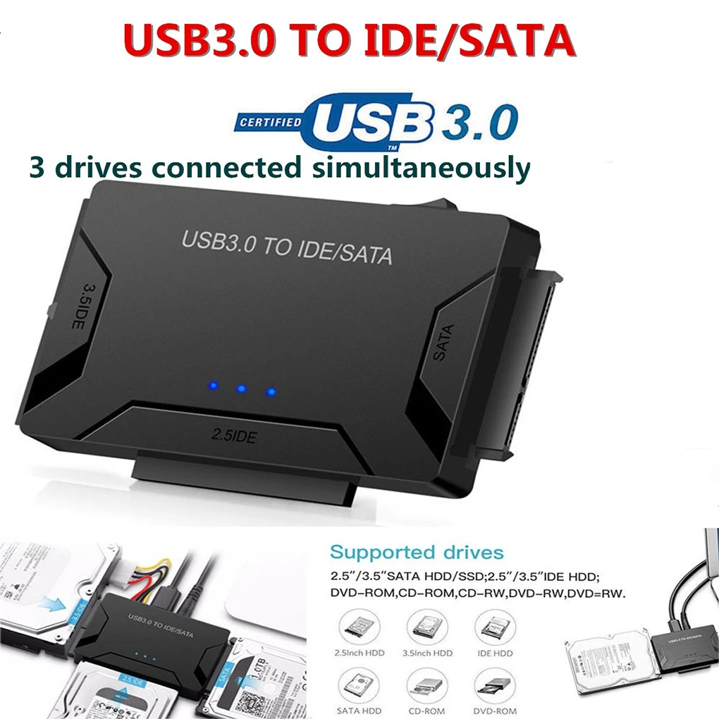 Adaptateur IDE SATA vers USB 2 pour 3'5 5'25 2'5, 3 en 1 USB 2.0 vers IDE  SATA 2.5 3.5 Disque Dur Boîtier pour Disque Dur IDE 2,5