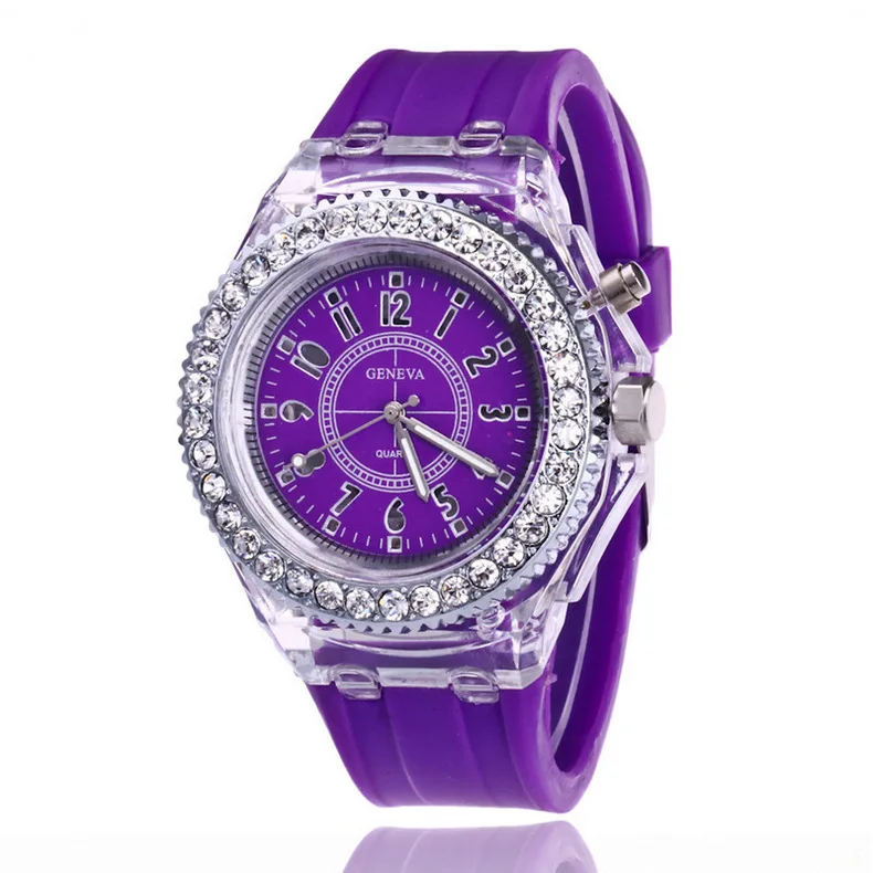 purple Светящиеся часы со светодиодной вспышкой, индивидуальные тренды, для любителей студентов, мужские часы, легкие наручные часы, reloj mujer, часы для женщин - Цвет: purple