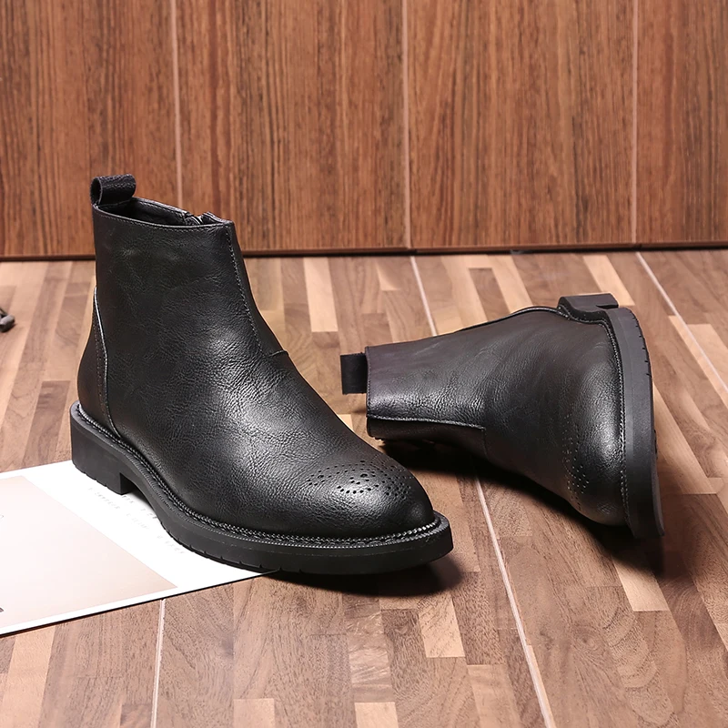 Yomior осень-зима Винтаж коровья кожа Мода Мужская обувь Острый носок; модельная обувь; полусапожки; дышащая обувь с перфорацией типа «броги» ручной работы для косплея