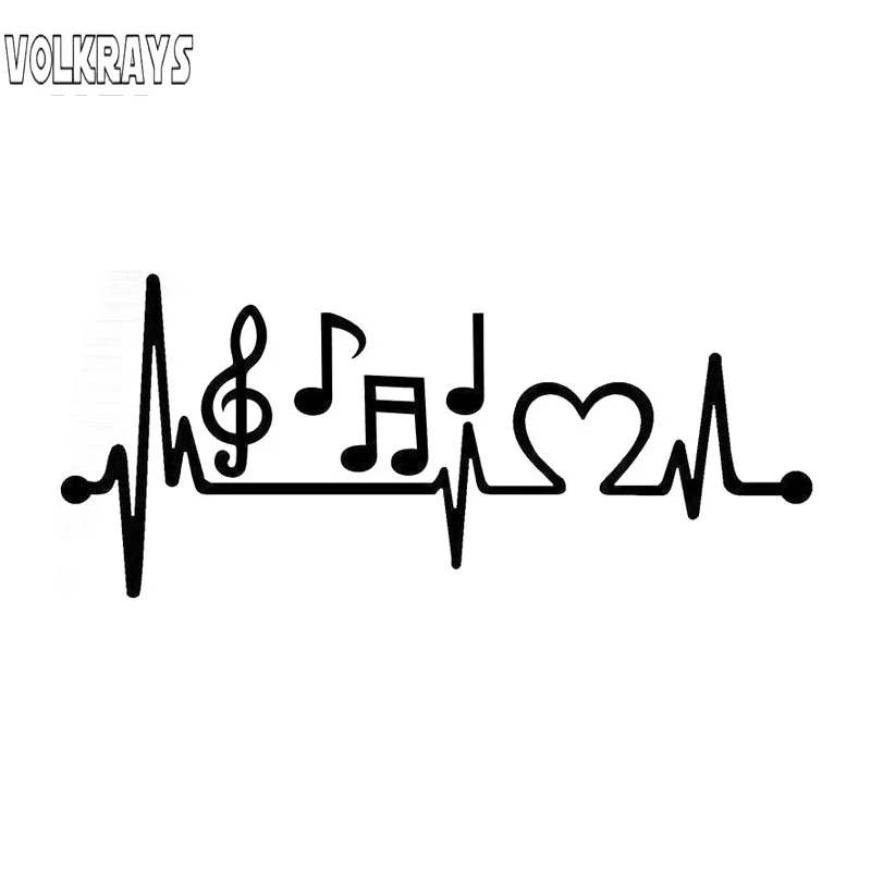 

Volkrays Fashion Car Sticker Music Notes Heartbeat Accessories Reflective Waterproof Sunscreen Vinyl Decal Black/Silver,7cm*20cm