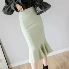 Г. Осень-зима, новинка, трикотажная юбка средней длины юбка с высокой талией рыбий хвост длинная юбка средней длины