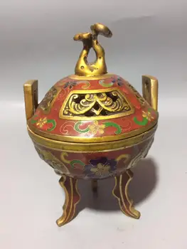 

Chinese Handmade Brass Carved Cloisonne Hollow Out Incense Burner Five Bat Censer Home Decoration