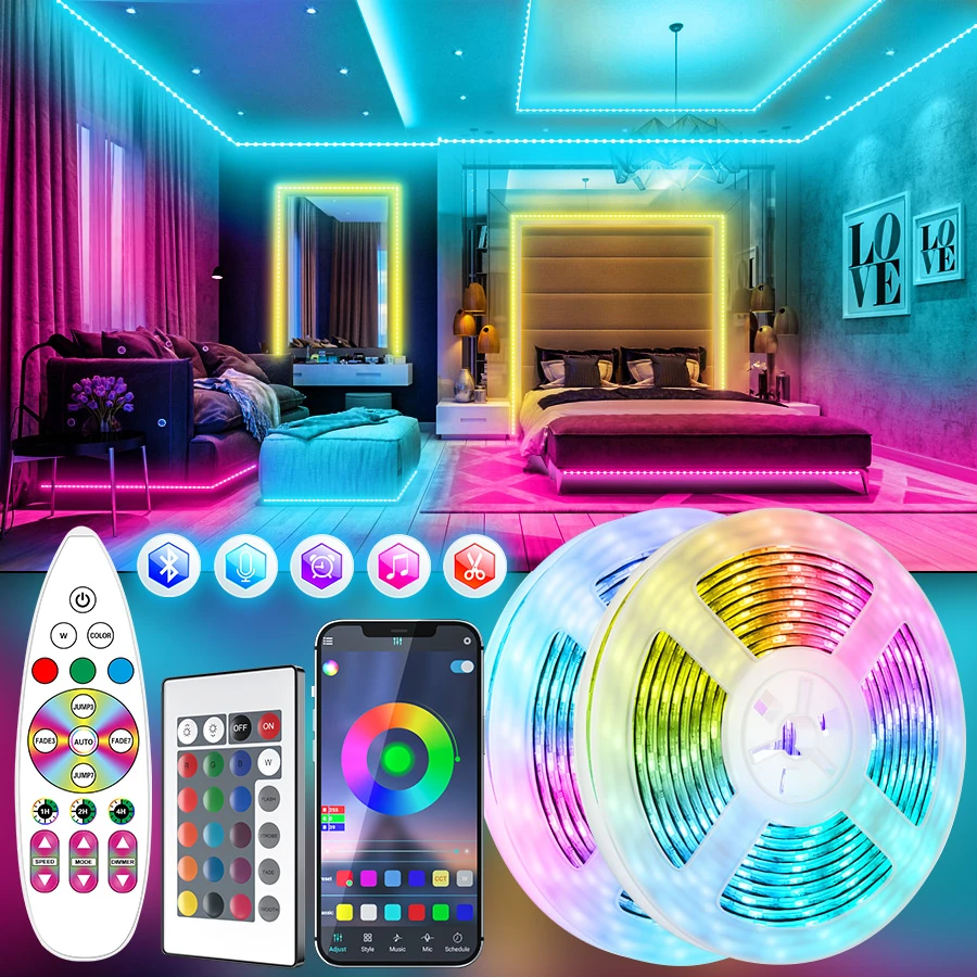 5M 30M LED Strip Lights 5050 RGB Led Lights Bluetooth APP Flexible Tape  LEDs Diode Ribbon For Room Decoration BackLight For TV|LED Strips| -  AliExpress