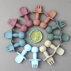 new2pcs Baby Silicone Spoon Feeding Set Kid Dishes Toddlers Infant Feeding Accessories Spoon Silicone Tableware Children's Goods