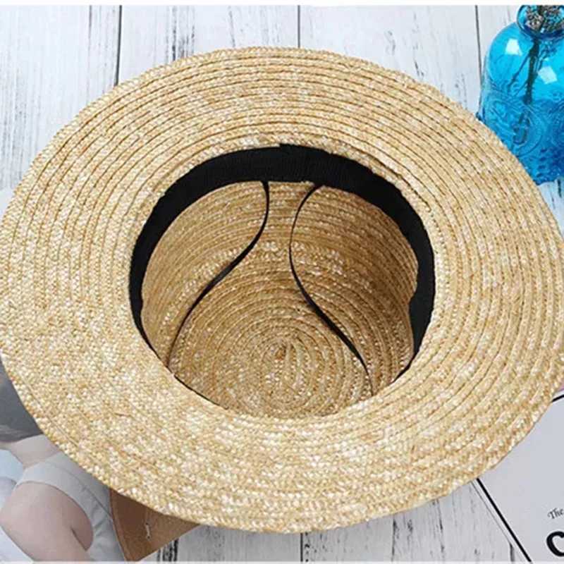 Summer Women's Boater Beach Hat Wide side Female Casual Panama Hat Lady Classic Flat Bowknot Straw Sun Women Fedora hat