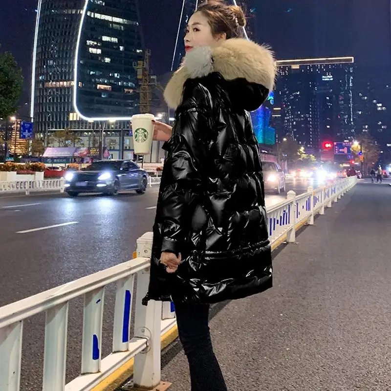 Maternity Winter Long Windbreaker Bright Face Down Padded Jacket New Pregnancy Woman Hooded Thicken Loose Parkas Big Fur Collar